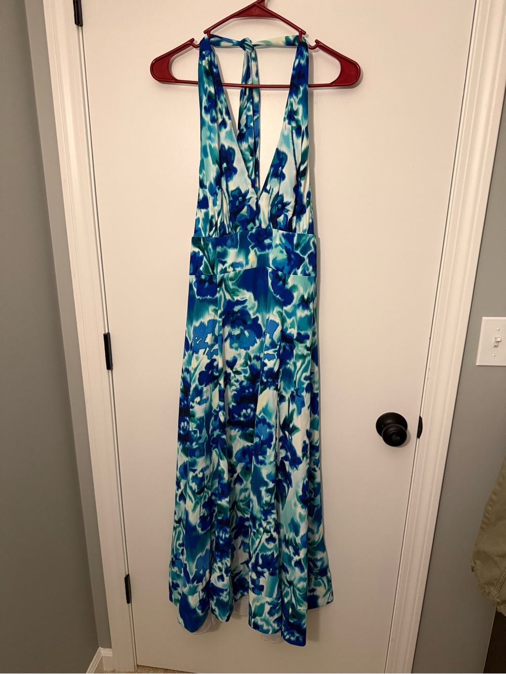 Blue Floral Halter Women’s One-Piece Dress